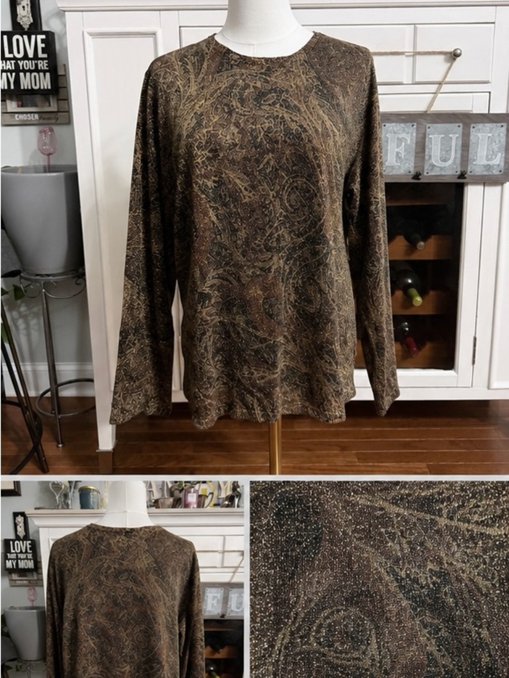 NWT Lauren Ralph Lauren 2X Metallic Paisley Long Sleeve Top - Picture 3 of 6